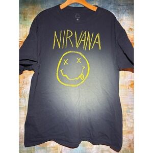 Nirvana Smiley Face‎ Graphic Tee Black Short Sleeve Mens XL Band Shirt Spencer's